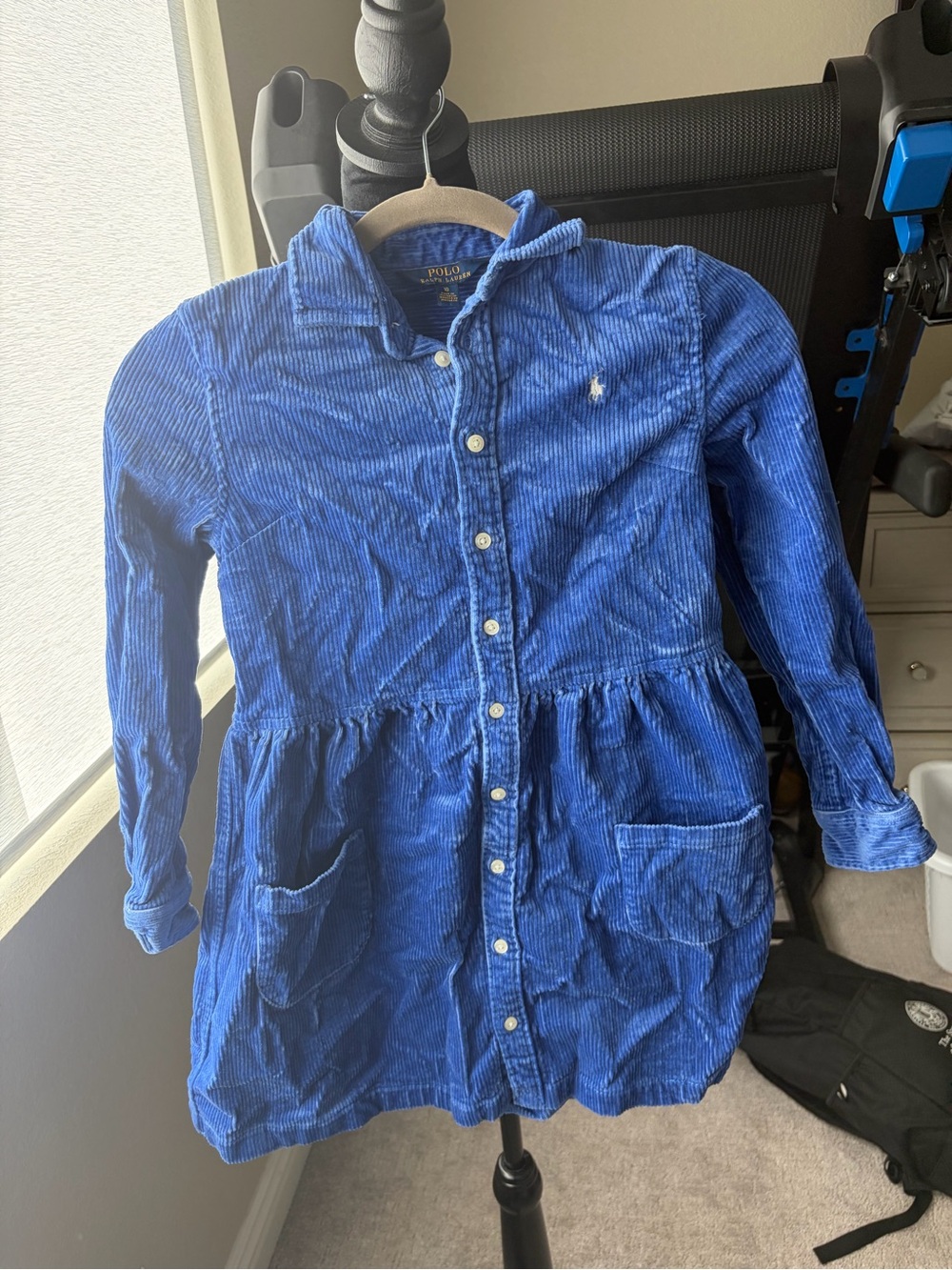Little girls blue corduroy dress.